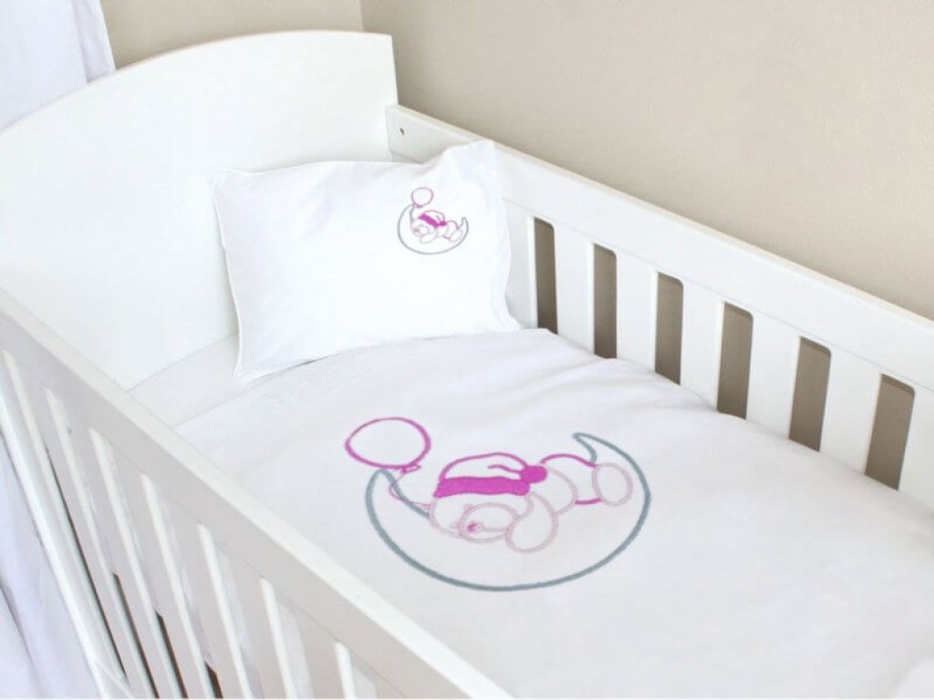 Σετ Βρεφικά Σεντόνια Κούνιας Βαμβακερά Αρκουδάκι-Φεγγάρι Ροζ Γαρύφαλλο | Γαρύφαλλο - Λευκά Είδη